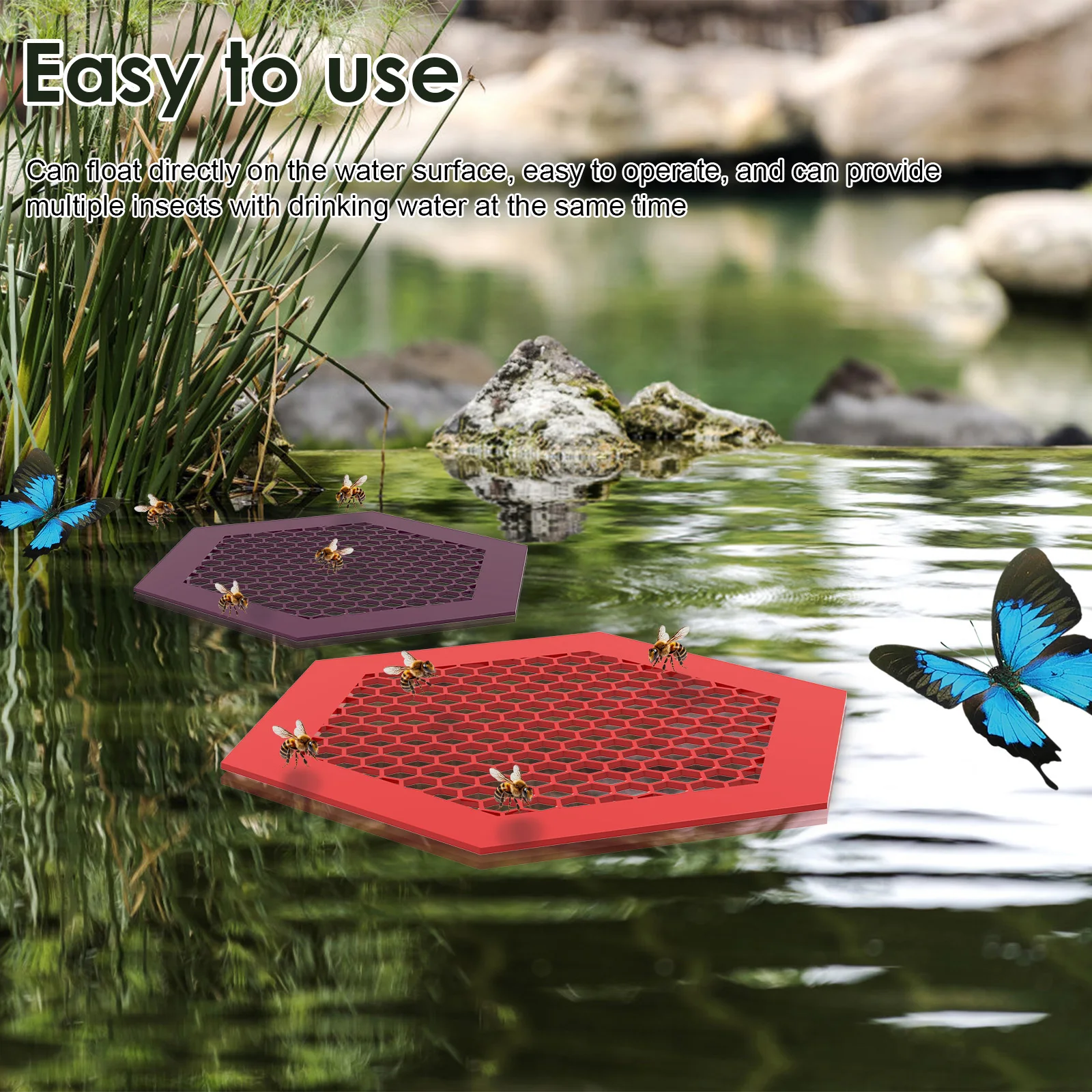 3 Pcs Floating Bee Island Waterer Acrylic Bee Waterer Colorful Watering Cups Hexagonal Structure Watering Station