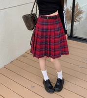 Large Size L-4XL Retro Red Plaid Fashion Versatile Pleated Skirt Girl Spring Summer College Jk High Waist A-line Long Skirts - Image 3