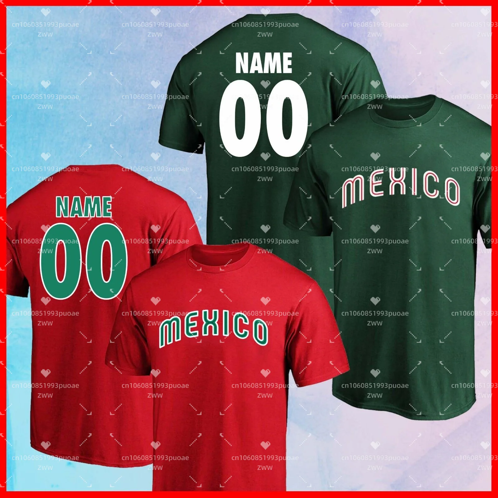 Aliexpress Hot Mexico Baseball 2023 World Baseball Custom Name and Number T Shirts Men's and Women's T-Shirt