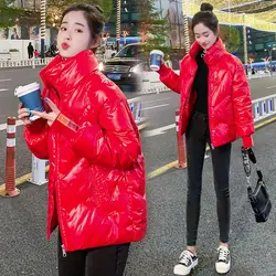 2023 New Women Winter Cotton Coat Cropped Top Glossy Coat Stand Collar Top All-Matching Down Jacket  Shiny Short Cotton Outwear