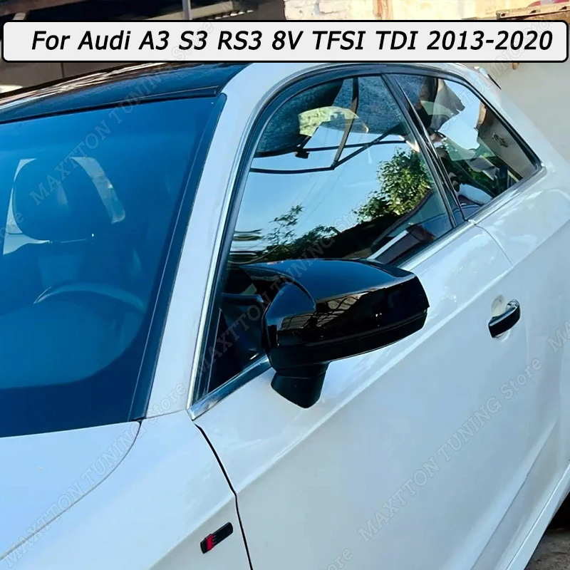 Per Audi A3 S3 Rs3 8V Tfsi Tdi 2013-2020 2 Pezzi Nero Lucido/Carbon Look Mirror Covers Caps Specchietto Retrovisore Cover Body Kit Tuning