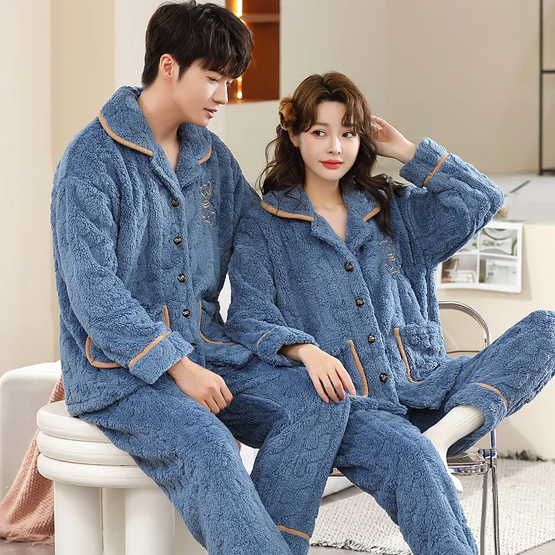 Man Pajamas Set Pajama Large Size 6Xl Man Warm Winter Lovers Nightwear Sleepwear Night Outfit Flannel Pajamas Set Thick Nightwear Long Sleeve