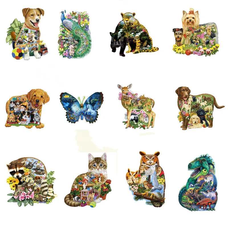 

A3 3D Animal Wood Puzzle Flamingo cat dog peacock Jigsaw Puzzle Unique Shaped Parts for Adults Board Games Kid Educational Toys