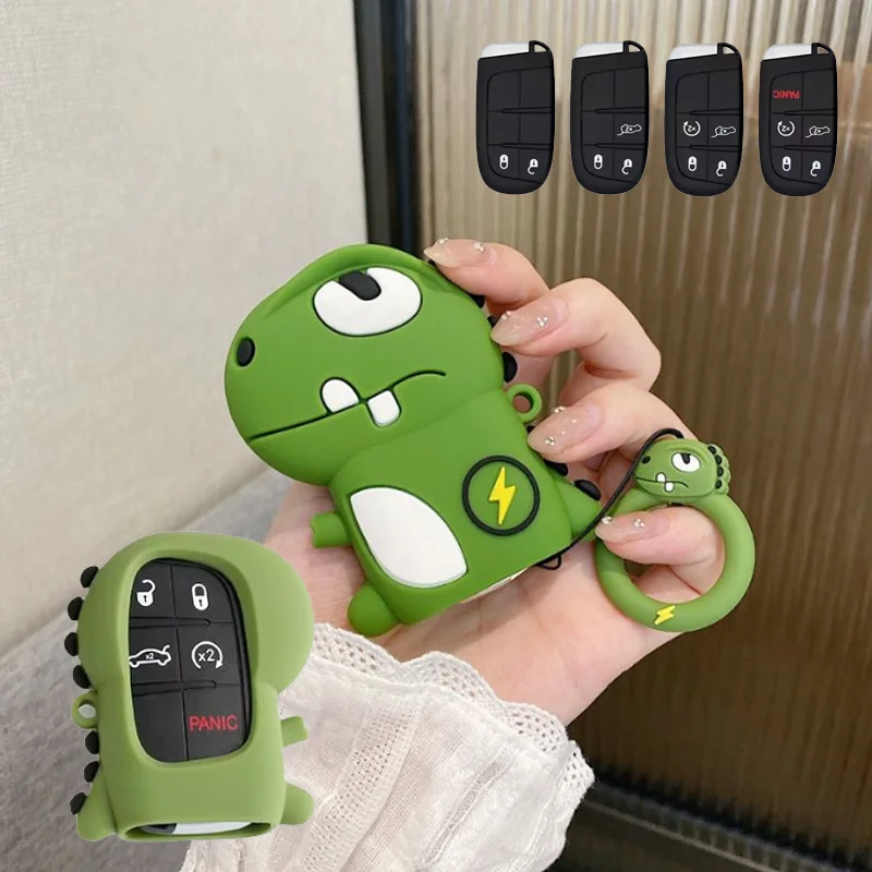Cartoon-Dinosaurier-Schlüsseletui für Jeep Cherokee Compass S Renegade Grand Commander Dodge Journey Charger Chrysler 300C Autoschlüsselabdeckung