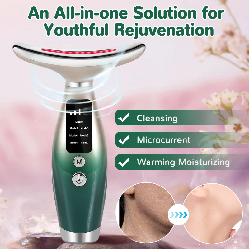 EMS Micro-current Neck Face Beauty Device 7 Color Facial Massager Vibrating For Face Neck Shoulder Care