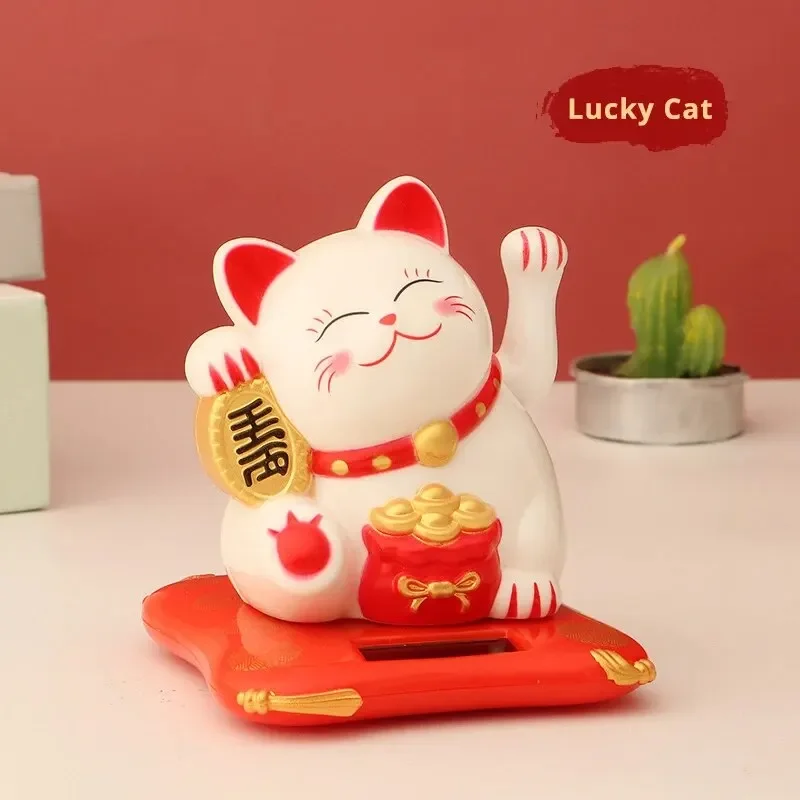 1pc Lucky Beckoning Cat Solar Powered Waving Wealth Good Fortune Awaits Solar-Powered Ornaments for Home Office And C lucky cat statue beckoning cat ornaments