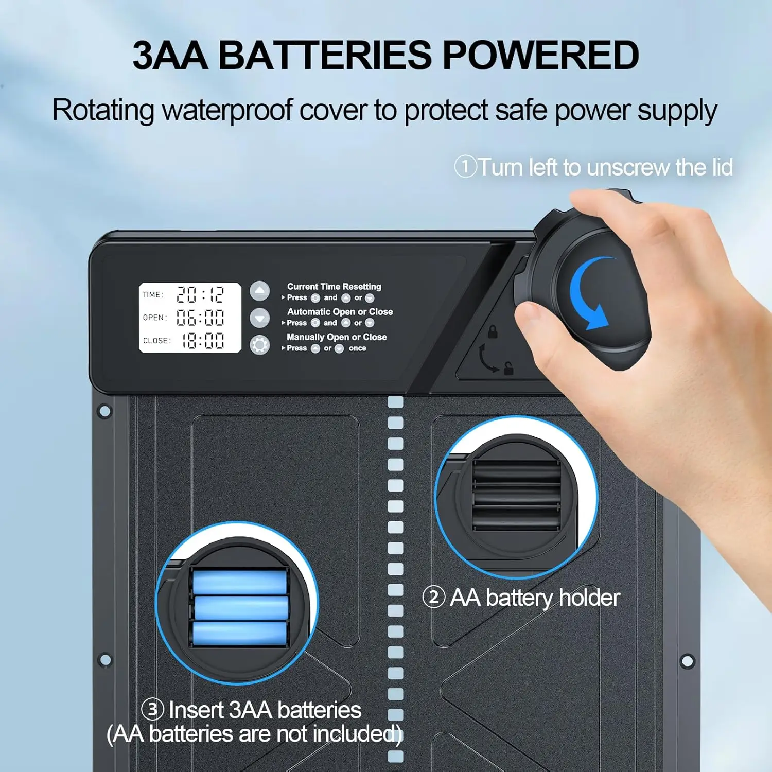 Chicken Coop Door Automatic AA Battery Powered Large Size With LCD Display Timer Setting