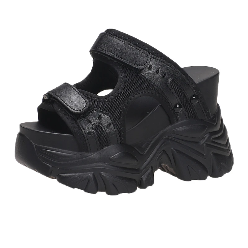 New Summer Platform Mesh Slippers Women's Hook Loop Sandals 2023 New 11CM Wedges High Heels Open Toe Breathable Beach Flip Flops