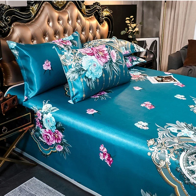 Embroidery Bed Linen Home Decoration Cool Fitted Bed Sheet Plus Size Art Flower Comfortable Bedspread for Double Size Bed 2