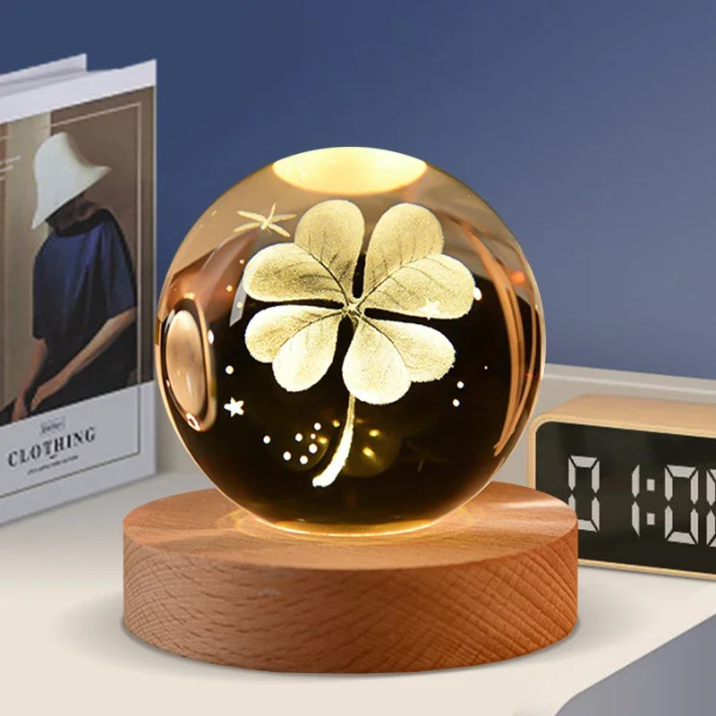 Mystical Galaxy Engraved 3D Crystal Ball with Wood Base