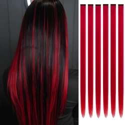 Vibrant Purple Synthetic Clip - In Hair Extensions - 24 Fashion Party Accessory Set - 24inches (Red)