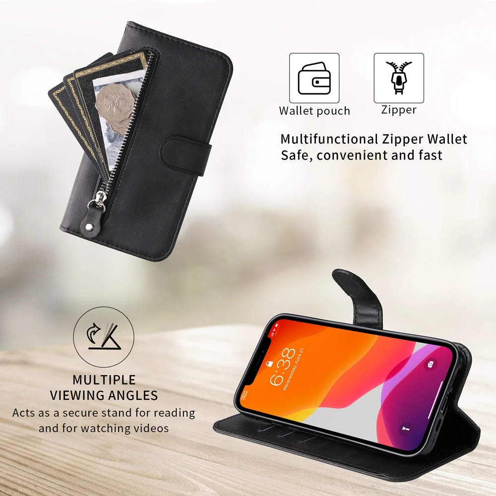 Premium Zipper Style Magnetic Wallet Case with Card Holder
