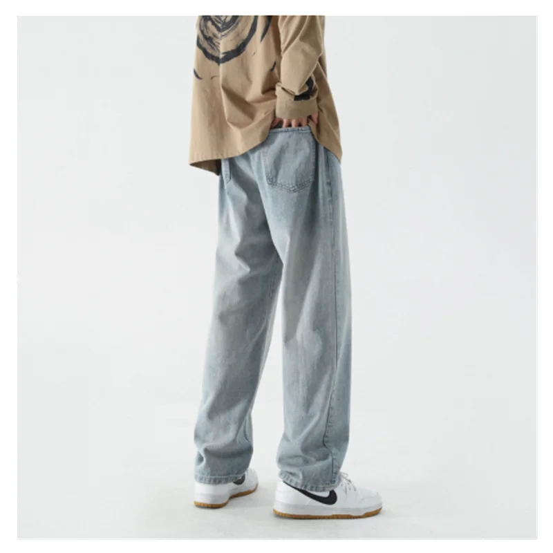 Jeans Men's Spring/Summer Fashion Versatile Straight Loose Casual Pants American High Street Wide Leg Denim Pants L0002