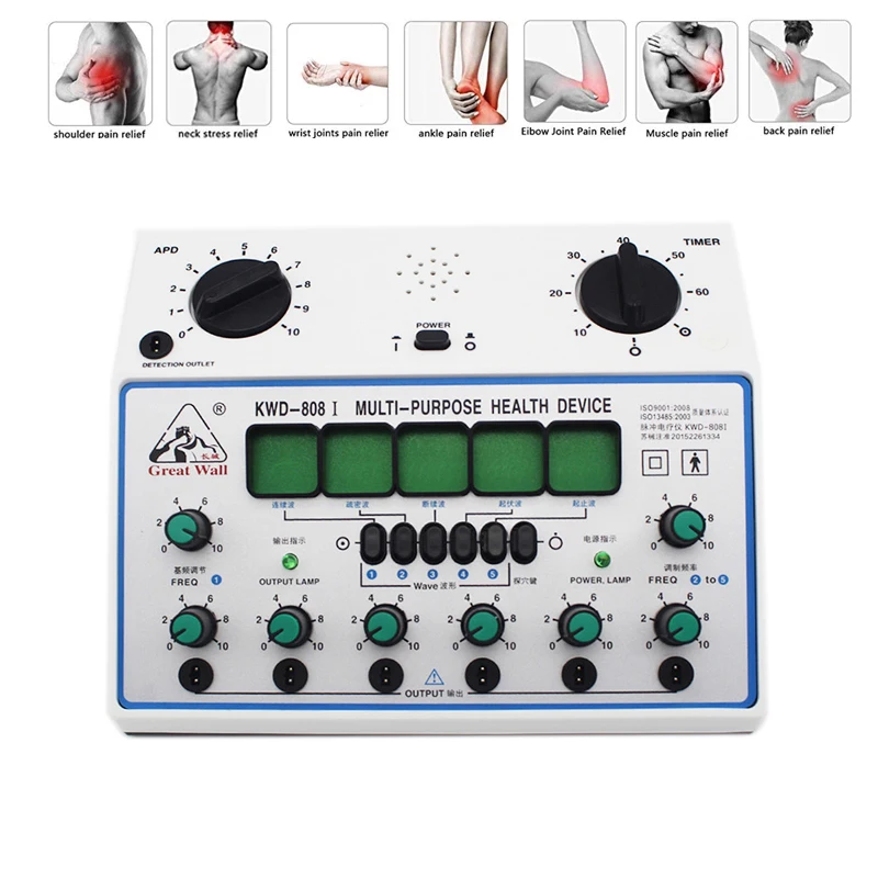 Electric Acupuncture Stimulator Machine Electrical Nerve Muscle Stimulator 6 Channels Output Patch Massager Health Care KWD808-I