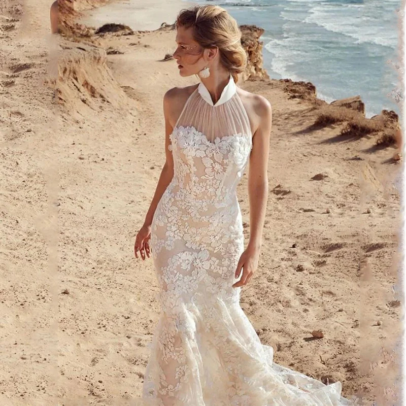 

Женское свадебное платье LaBoum, кружевное платье невесты с лямкой на шее и аппликацией, модель 2023