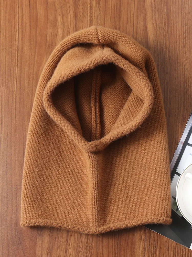 100 % reine Wolle mit Kapuze, Schal, Mütze für Damen, Winter, weich, warm, dick, Wollmützen, gefälschter Kragen, Hals, Gesicht, Ohr, warm, SKi-Kappe, Sturmhaube – Detail 5