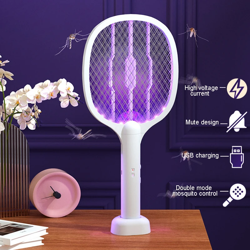 Scacciamosche Elettrico 2600V Con Zanzariera Con Rete Di Sicurezza Usb Ricaricabile Bug Zapper Elettrico Antizanzare Con Lampade Da 8 Pezzi