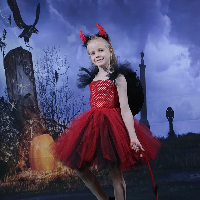 SM SunniMix Traje de diabo de Halloween para crianças, faixa de cabelo de  diabo, cosplay imaginativo jogo tutu saias decoração de fantasia para  festival de, Vermelho