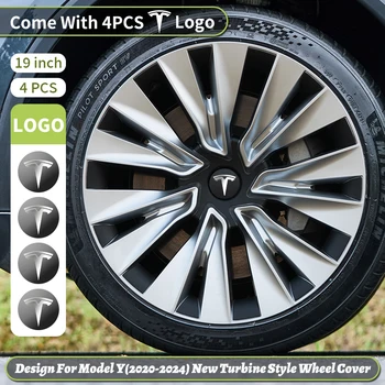 4PCS for Model Y 2020-2024 4PCS 19 Inch New Turbine Style Silver Black Hubcap