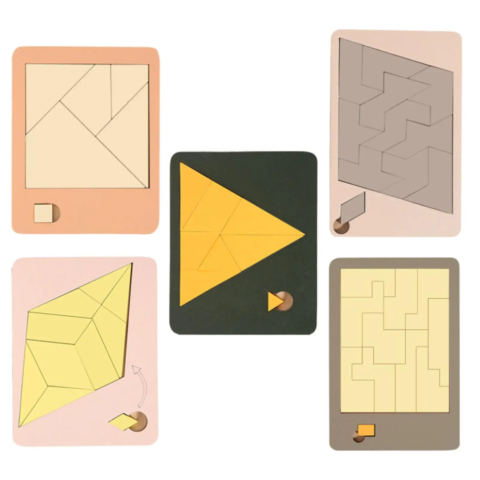 5Pcs Wooden Tangrams Set Geometric Brain Teaser Toys Birthday Gifts Montessori Toys for Girls Kindergarten Preschool Children 2
