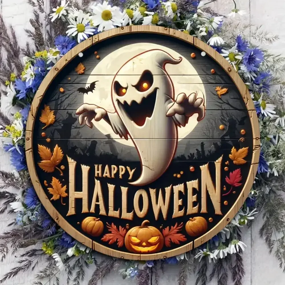 1 x 2D-Halloween-Party-Thema, Holzschild, Dekoration für Zuhause, Tür/Wandbehang – Kürbis-Hexe-Fledermaus-Designs, Dekorationen – Detail 5