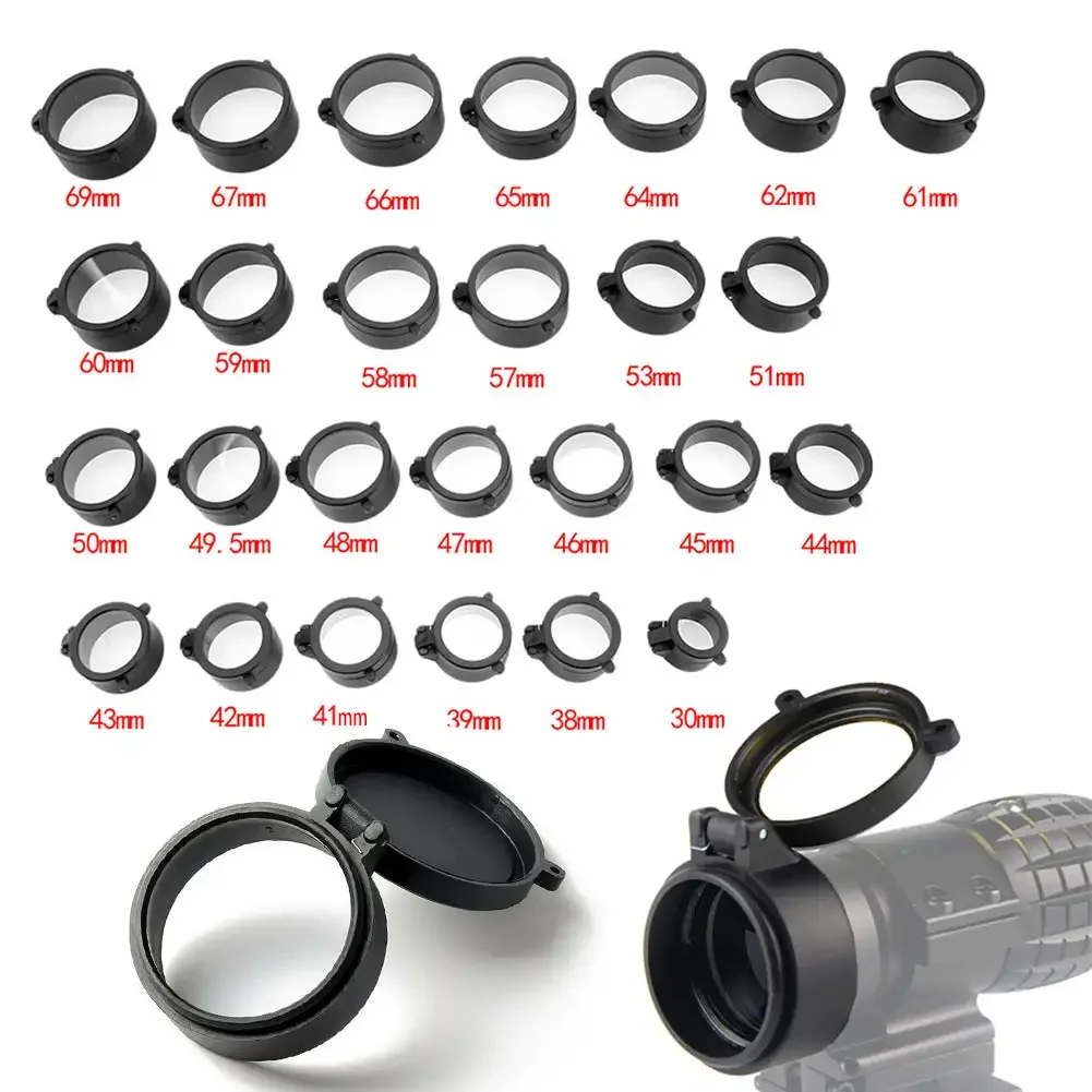 Transparent Airsoft Hunting Rifle Scope Lens Cover Flip Up Quick Spring Protection Cap 30mm-69mm