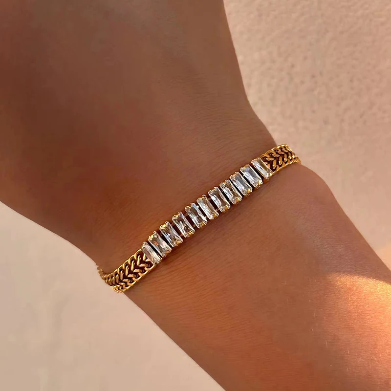 GANPUP 316L Edelstahl Metall Gold Farbe Oval Kette Armband Für Frauen Textur Wasserdicht Handgelenk Kette Armreif Schmuck Geschenk – Detail 7
