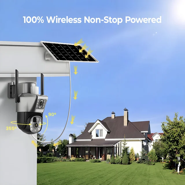 V380 Solar Camera 4K 4G Sim 8MP Dual Lens Wireless WiFi Monitoring Camera PIR Mobile Detection Outdoor Safety Waterproof Camera 2
