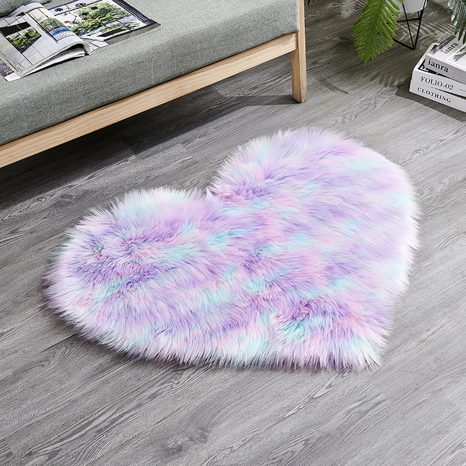 Soft Fluffy Faux Area Rug Heart Shaped Anti Slip Rug Room Carpet For