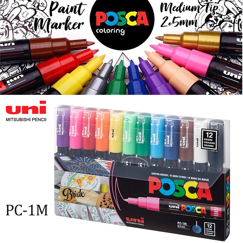 Uni-posca - Rotuladores de pintura (juego de 12 unidades), color