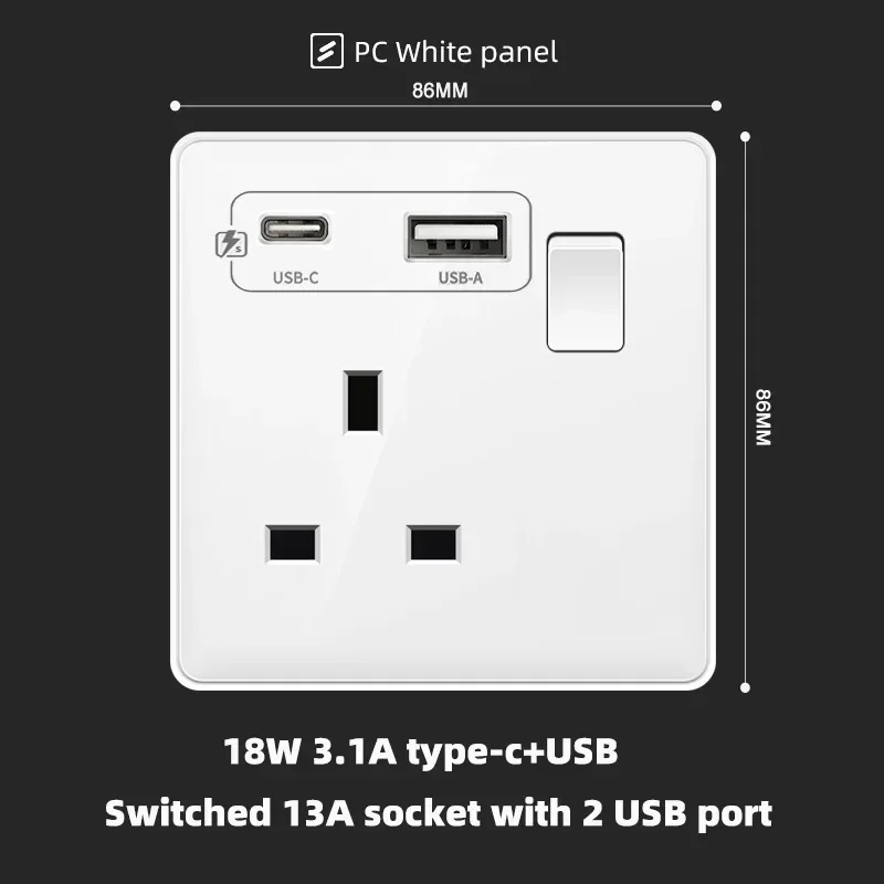 1gang 13A USB C 18W,110-250V
