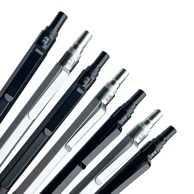 0.3 0.5 0.7 0.9 2.0mm Full Metal Mechanical Pencil Set Art Sketch HB Leads Retractable Nib School Writing Pencil Gift Stationery 6