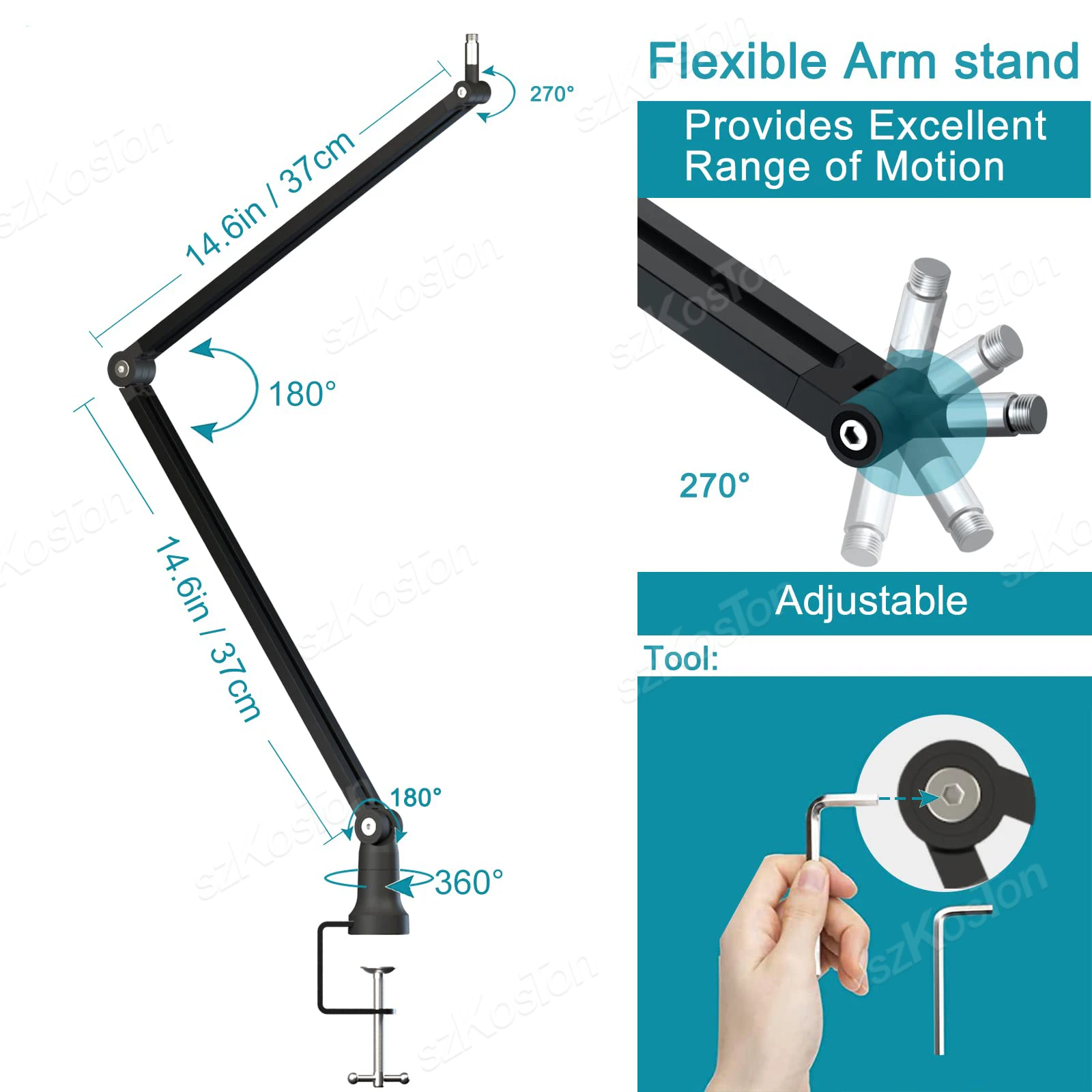 Universal Adjustable Boom Arm Stands Metal Suspension Scissor Microphone Stand 3/8 to 5/8 Adapter for Gaming Studio Radio Media