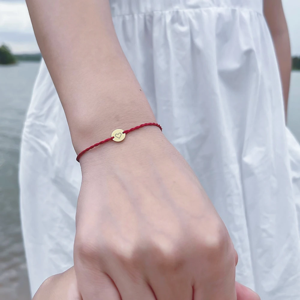 Hand Woven Gold Disc Bracelet 26 Alphabet Laser Carved Custom