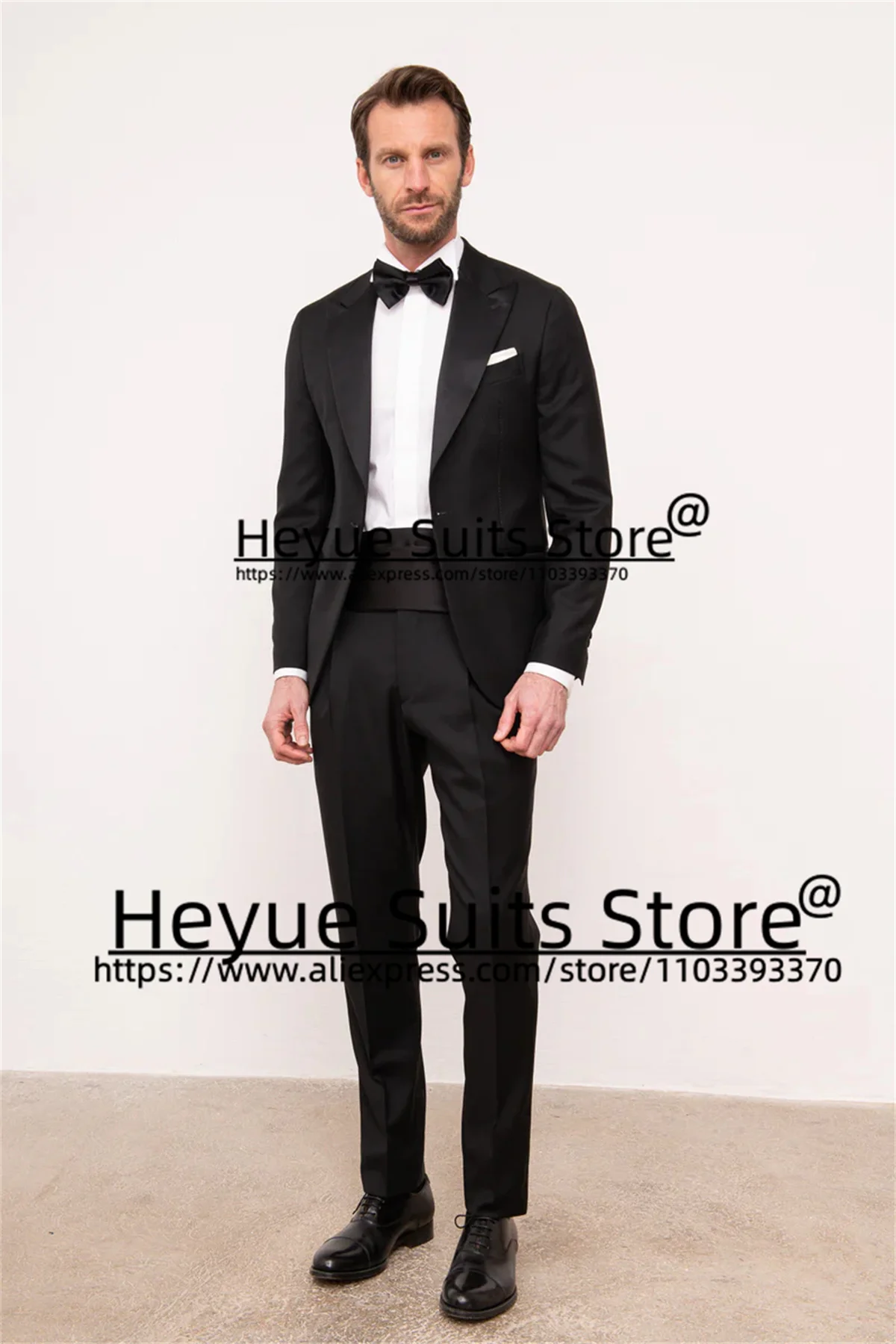 Groomsman Black Luxuly Wedding Suits For Men Slim Peak Lapel Groom Formal Tuxedos Elegant Jacket+Pants+Bow tie Terno Masculion