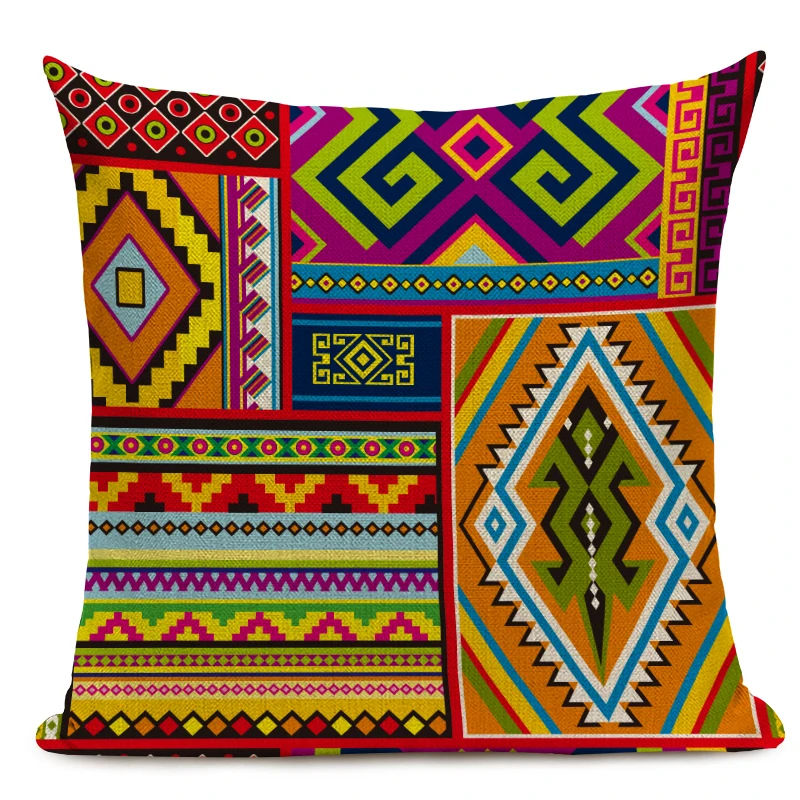 African Style Cushion Cover Tribal Ethnic Geometric Pattern Decorative Pillowcase Linen Pillow Cover for Sofa Home Decor