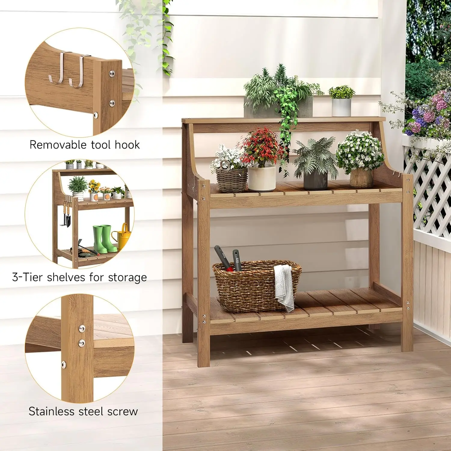 Teak HDPS All Weather Outdoor Potting Bench