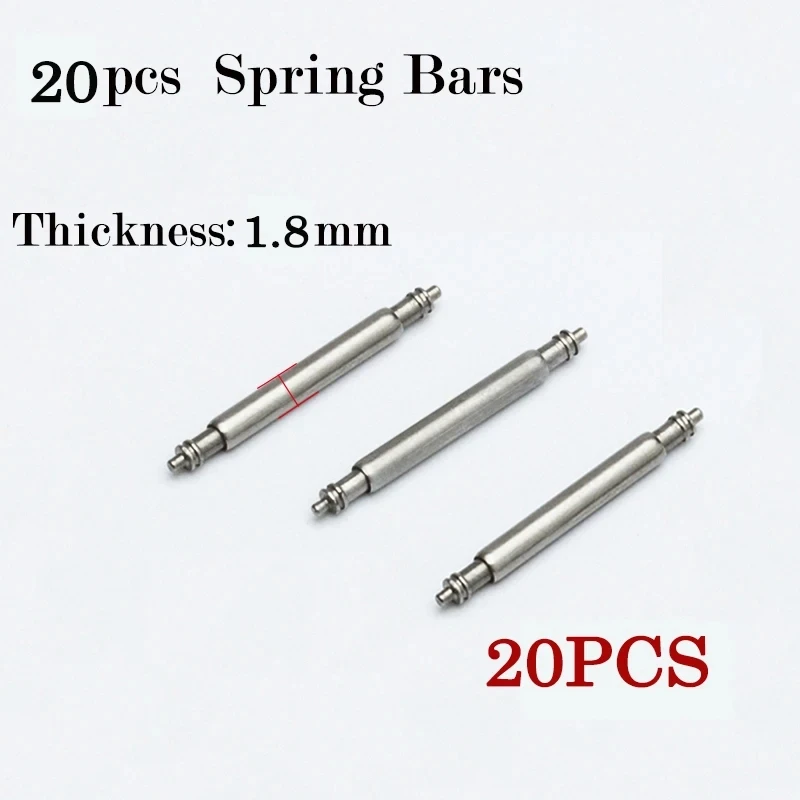 Premium Stainless Steel Watch Band Spring Bars - 20pcs, 1.8mm Diameter, Multiple Widths