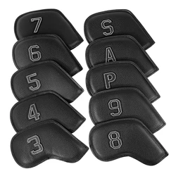 Set of 10 Embroidered Golf Iron Headcovers - Durable Club Protection with Numbered Design for Enhanced Training and Play (Black)