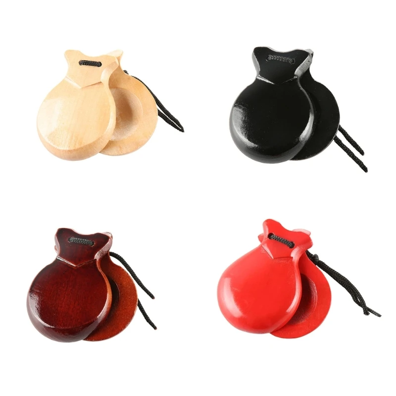 Castanets music toys 2 pcs flamenco dance castanets with string wood Spanish castanet hand percussion instrument for kids adults