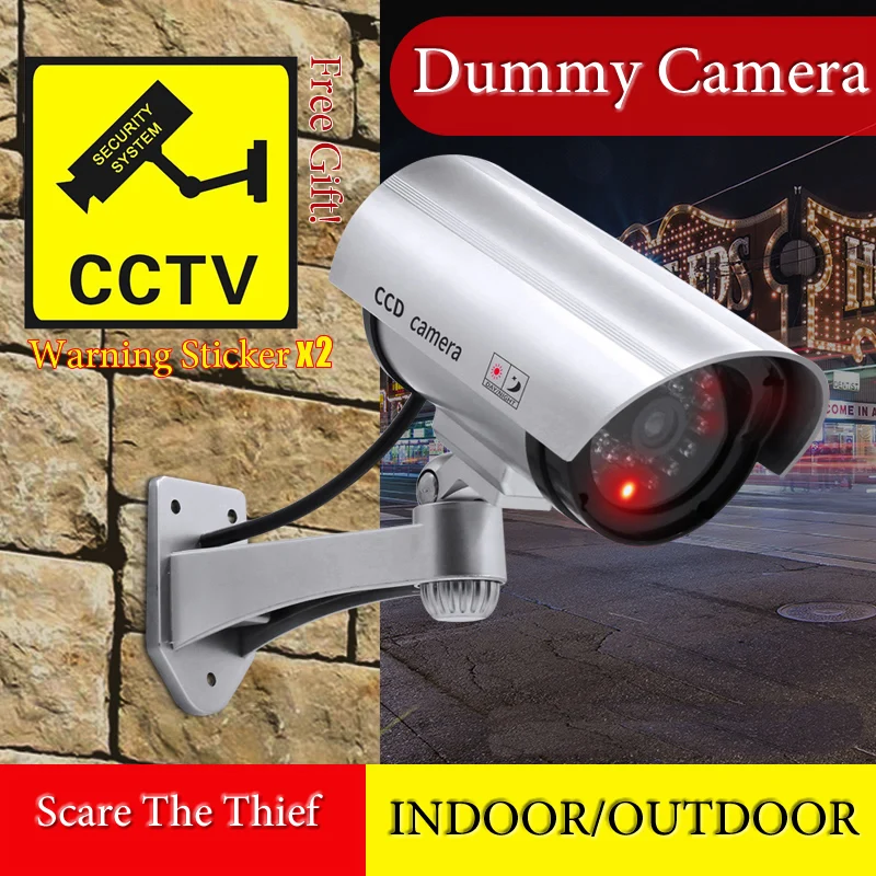 Creative Fake Bullet Camera Plastic Dummy CCTV Camera With Red Flashing Led Power Via AA Battery Surveillance Security System