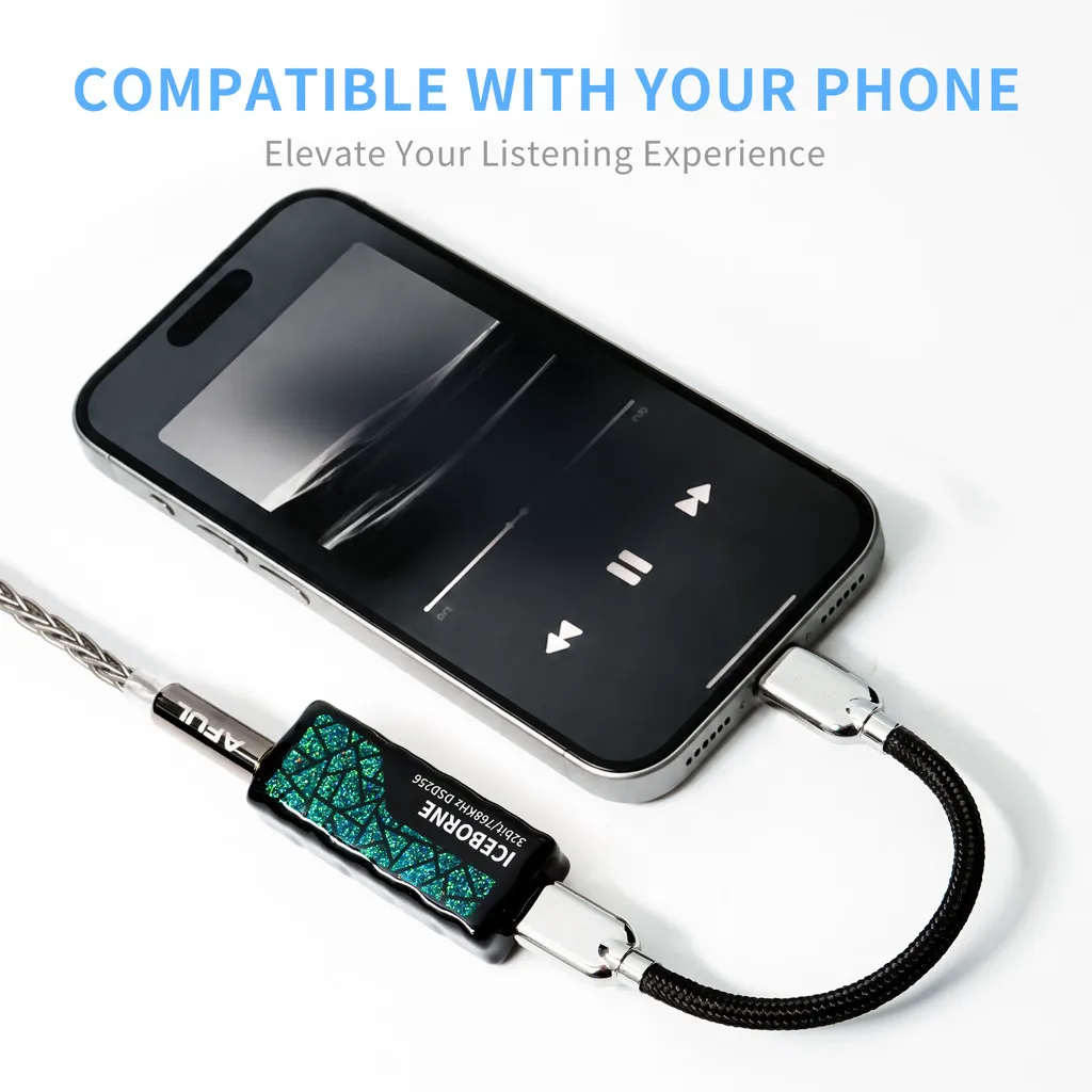 AFUL ICEBORNE HiFi 휴대용 USB DAC AMP 듀얼 CS43198 칩 32Bit/768kHz DSD256 3.5+4.4mm 밸런스드 헤드폰 앰프