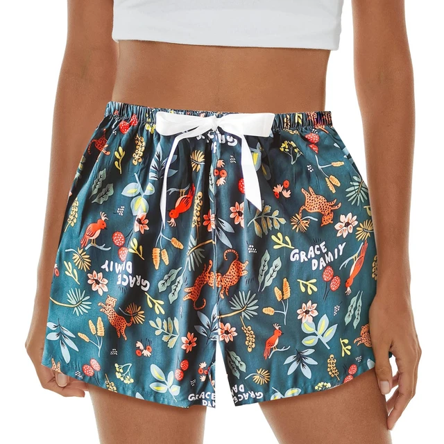 New Women Casual Daily Pajama Shorts Soft Sleep Shorts Lightweight Printed  Bow Elastic Waist Lounge Bottoms