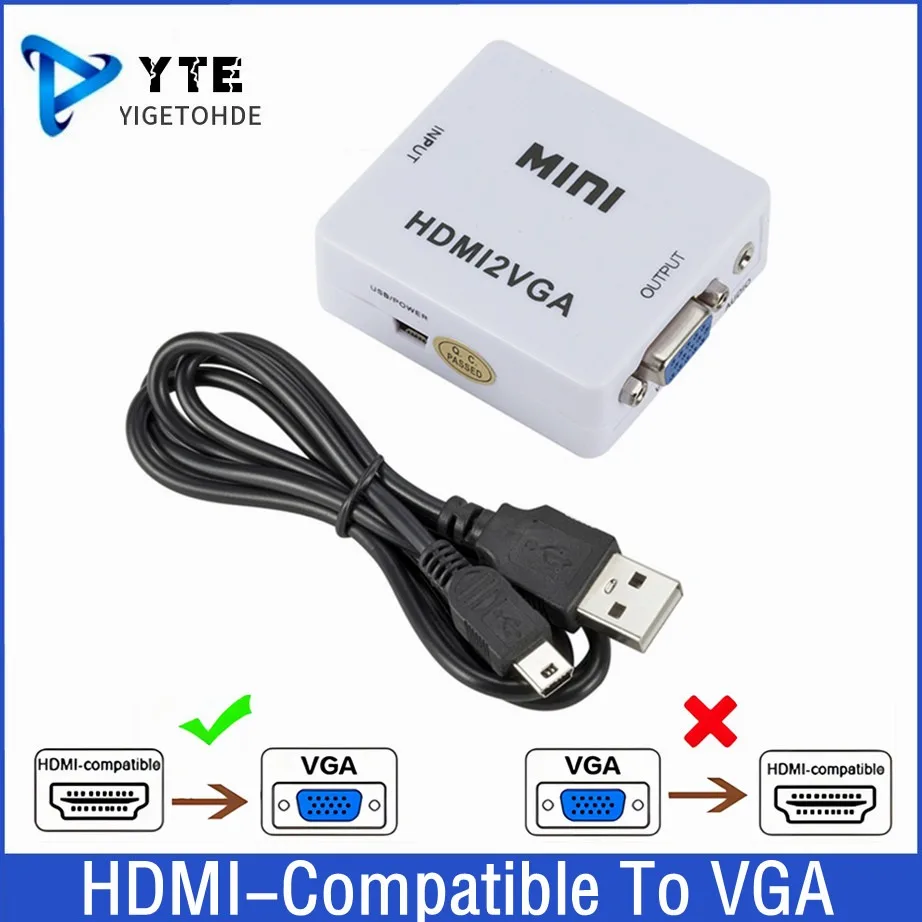 

Mini HDMI-совместимый с VGA Аудио видео преобразователь Box 1080P Φ для ПК ноутбука в HDTV адаптер «Мама-мама»