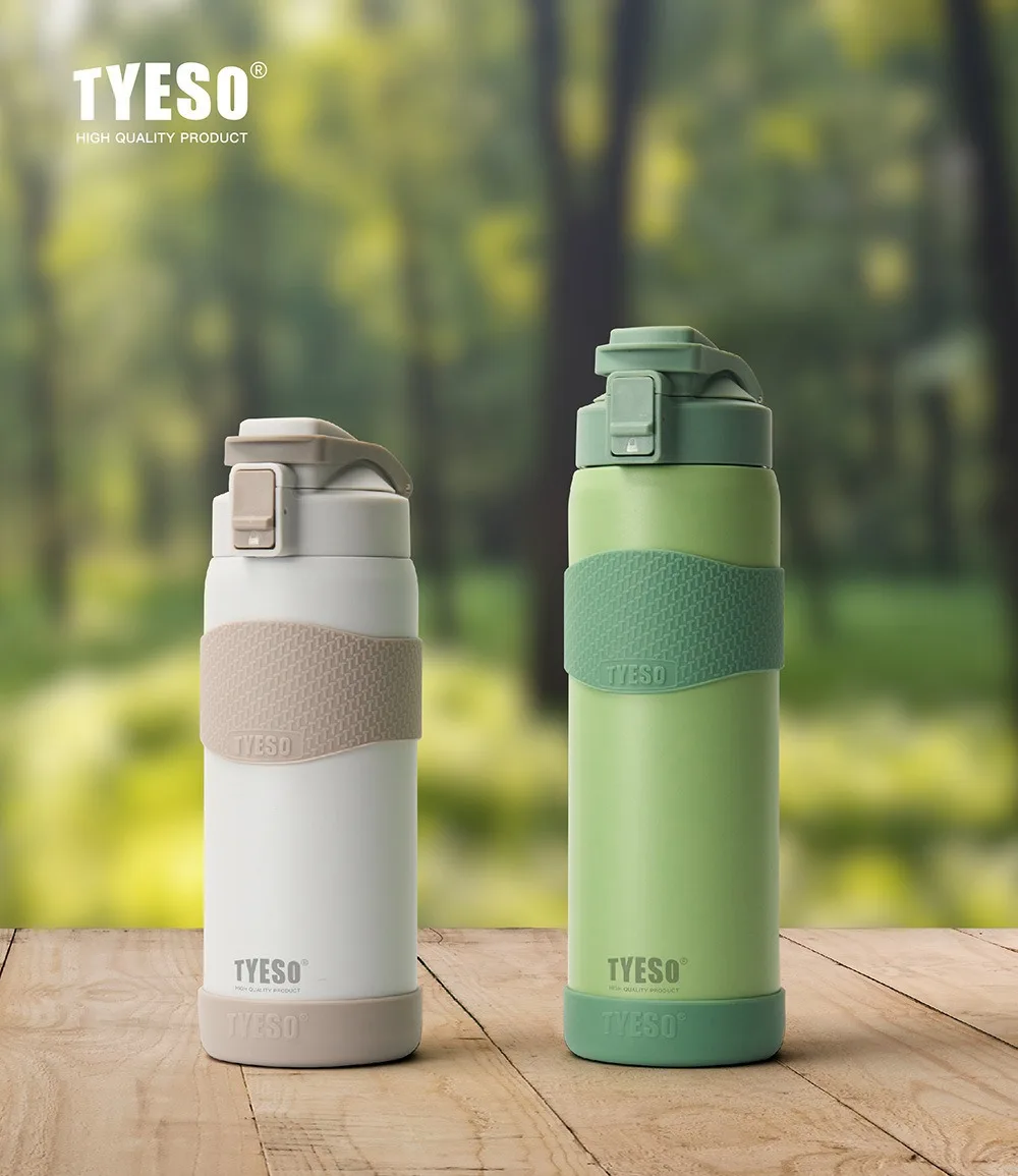 TYESO Vacuum Insulated Bottle 304 Stainless Steel Portable Sports Water Bottle with Straw for Travel Cycling& Outdoor Activities