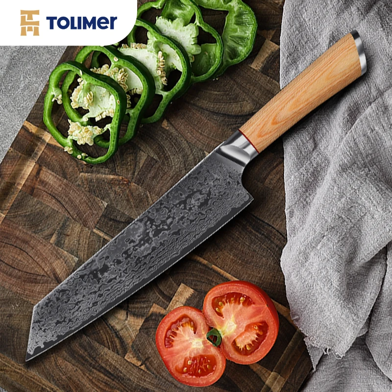 

TOLIMER VG10 Cored Damascus Kiritsuke Knife Colored Wood Handle 9-Inch Japanese Style 67 Layers Steel Blade Santoku Gyuto Knives