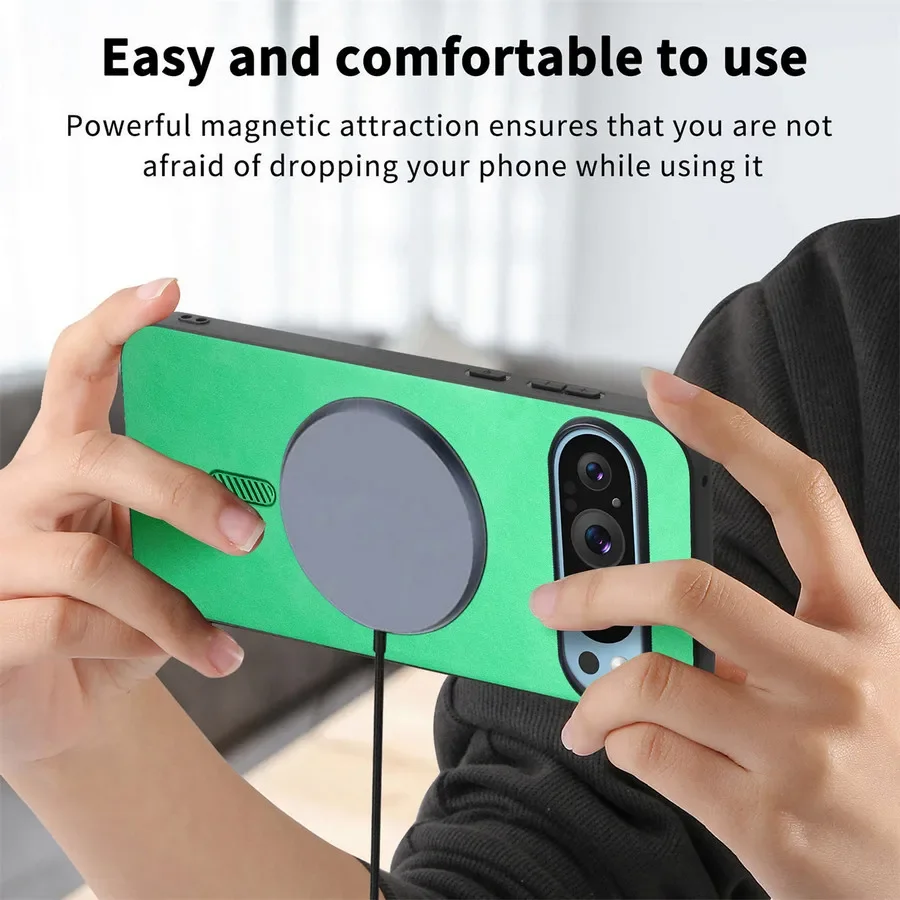 Magnetic PU Leather Matte Phone Case with Wireless Charging Support