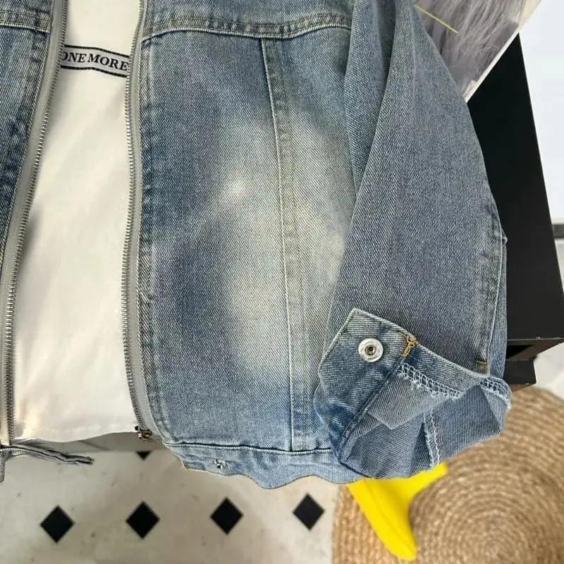 새로운 가을 아동 데님 재킷 레트로 남자아이 스탠드 칼라 긴팔 코트 여자아이 루즈핏 지퍼 재킷 아동용 아우터 상의