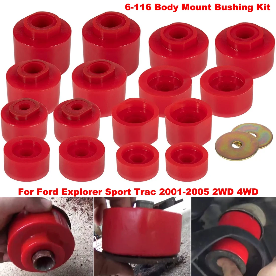 6-116 Body Mount Bushing Kit Fits for Ford Explorer Sport Trac 2001-2005 2WD 4WD Polyurethane Body Mount Kit
