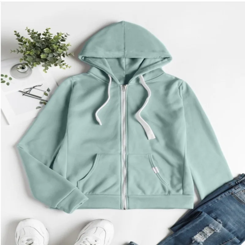 Fashion Trend Zipper Hooded Long-sleeved Plus Cashmere Sweater Coat